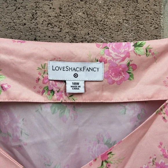 LoveShackFancy x Target Womens 18W Pink Satin Floral Puff Sleeve Mini Dress - Picture 3 of 12
